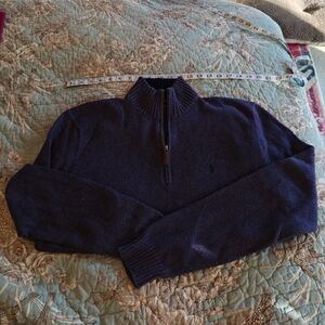 Men's Polo Ralph Lauren Quarter 1/4 Zip Cotton Sweater Purple/Dark Blue Sz Med